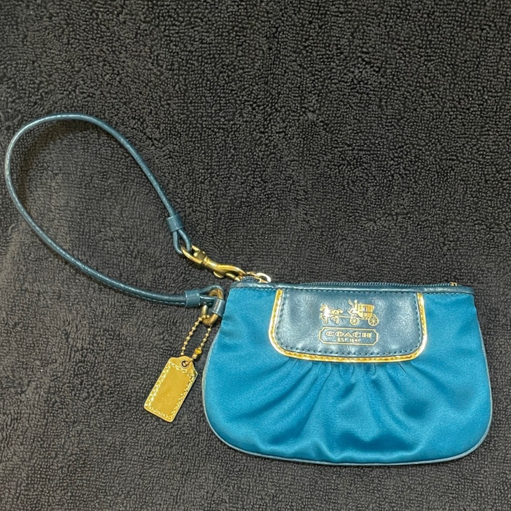 Coach Teal Wristlet with Gold Details
